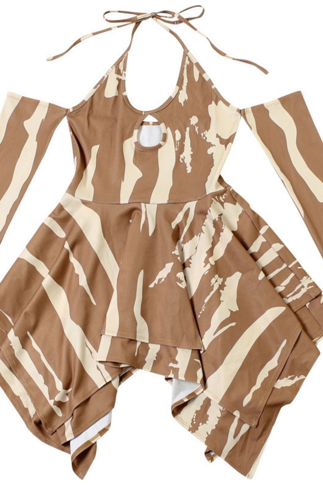 Halterneck Off-shoulder Long-sleeved Hollow Sexy Ruffle Skirt Dress