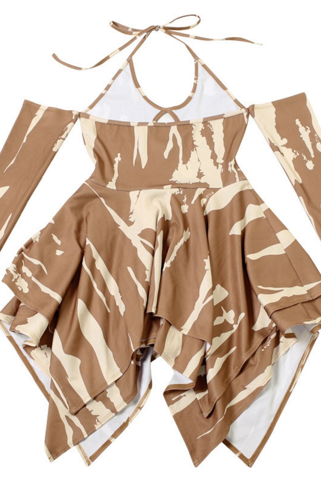 Halterneck Off-shoulder Long-sleeved Hollow Sexy Ruffle Skirt Dress