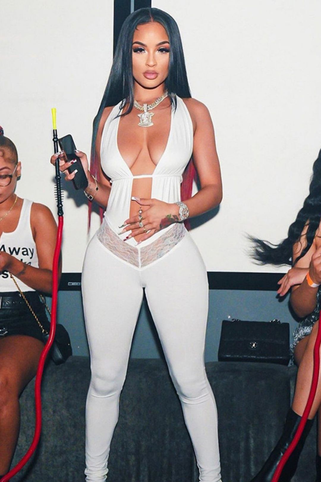 Halter Neck Deep V-neck Backless Lace Hollow Slim Trousers Jumpsuit