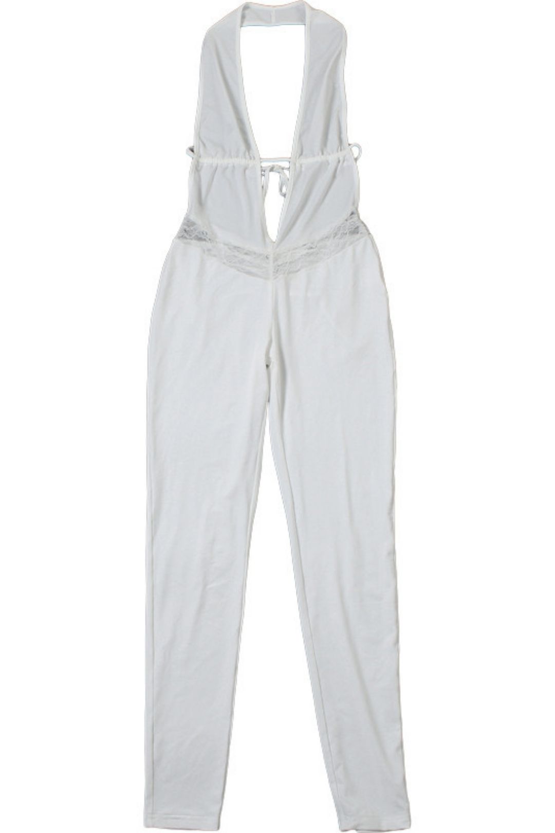 Halter Neck Deep V-neck Backless Lace Hollow Slim Trousers Jumpsuit