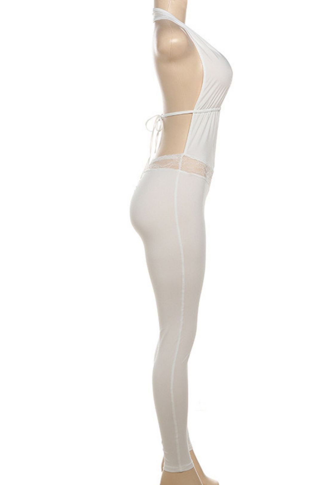 Halter Neck Deep V-neck Backless Lace Hollow Slim Trousers Jumpsuit