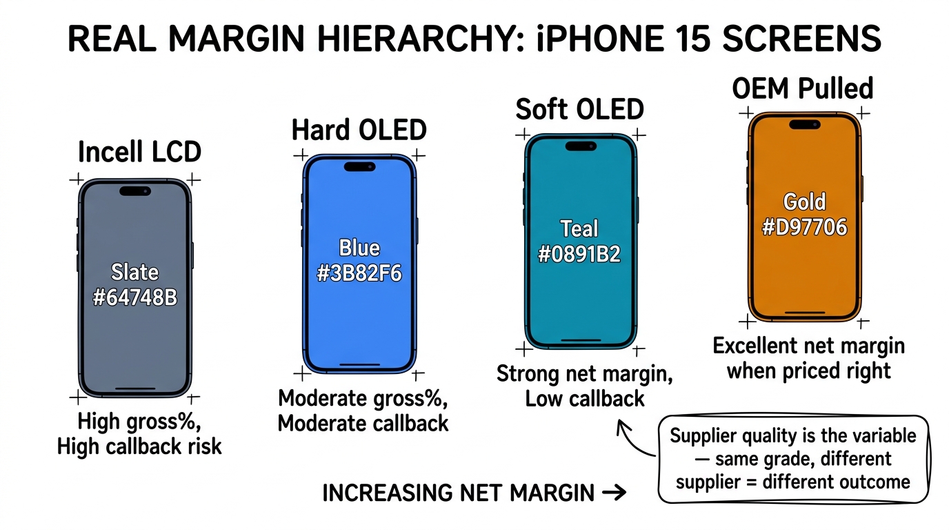 Real Margin Hierarchy: iPhone 15 Screen Grades from Lowest to Highest Net Margin