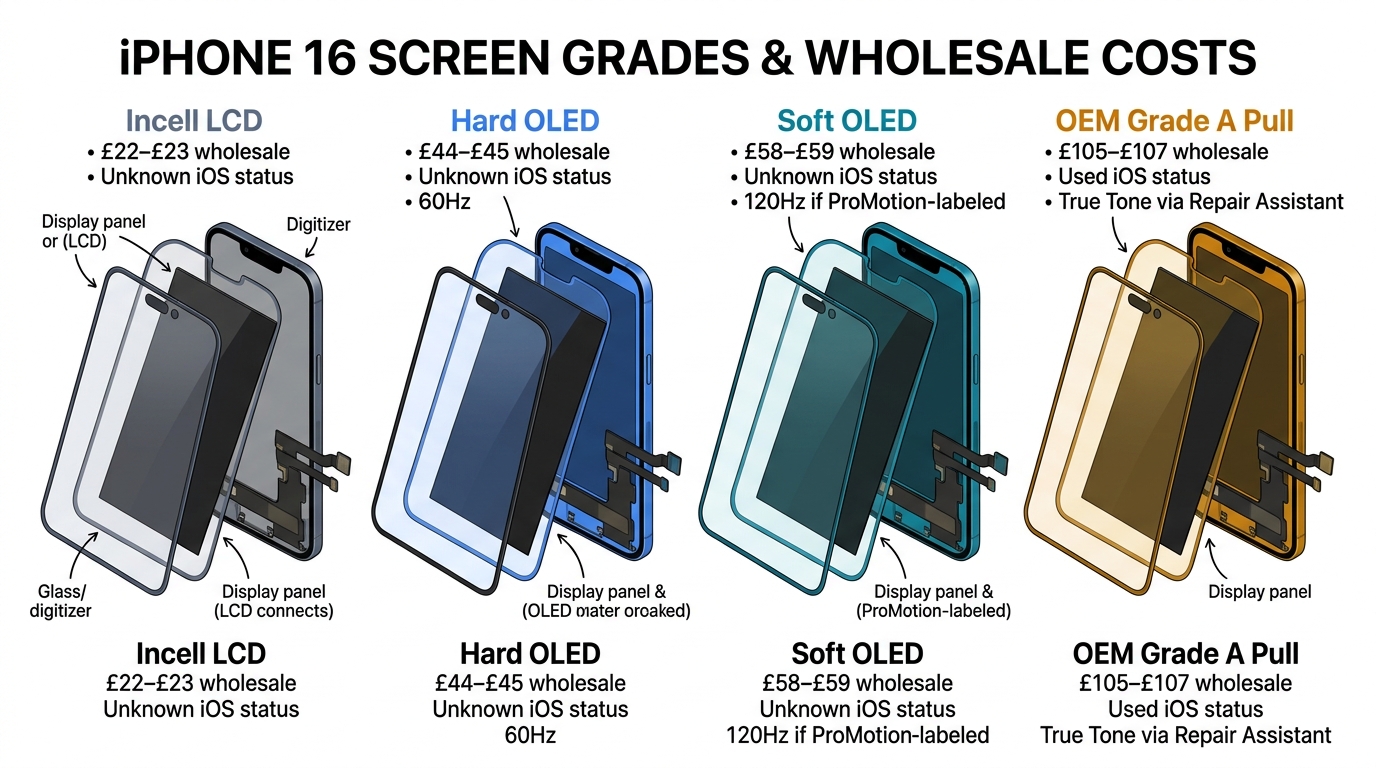 iPhone 16 Screen Replacement: Parts Guide, Grades, and What Repair Shops Should Stock