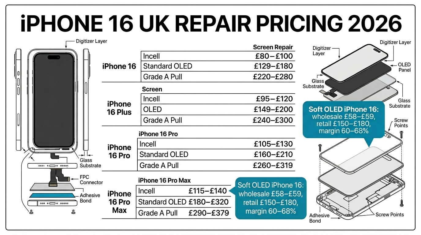 iPhone 16 UK repair pricing 2026 analysis infographic