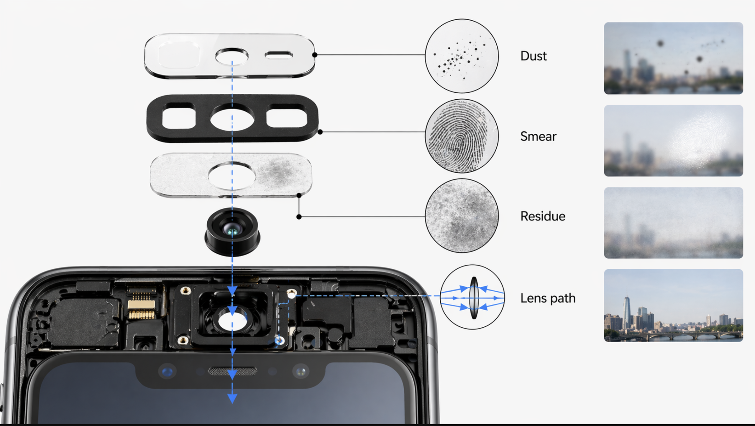 Dust and contamination causing camera blur