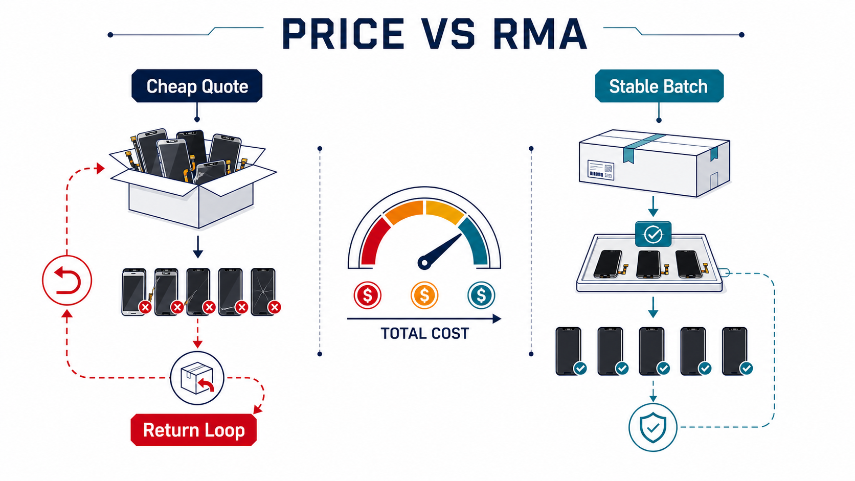 Price versus RMA cost comparison for wholesale phone parts suppliers