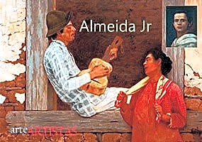 Pintura a óleo retratando o artista Almeida Júnior em estúdio, com quadros e ferramentas de arte ao fundo.