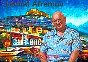 Tableau à l'huile de Leonid Afremov, aux couleurs vibrantes et expressives, sa spatule s'animant sur la toile.
