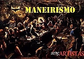 Pintura renascentista a óleo em tons de azul e marrom escuro, retratando uma figura humana distorcida e estilizada.