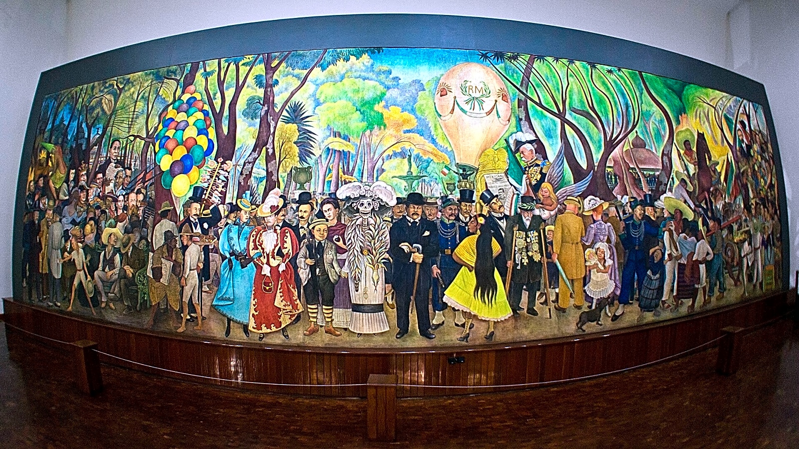 Peinture à l'huile de Diego Rivera dépeignant son enfance à Guanajuato, Mexique, aux teintes de bleu et jaune vibrantes.