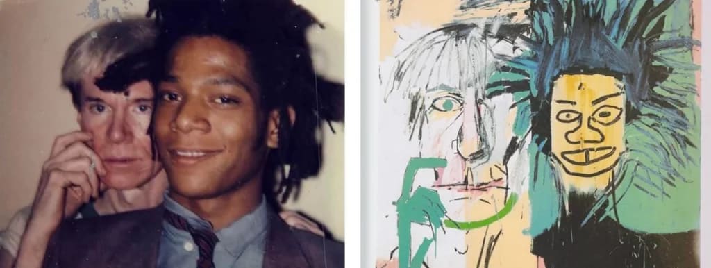 Jean-Michel Basquiat - Photo of Andy Warhol and Basquiat on the right