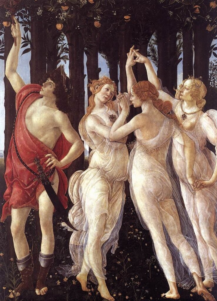 Mercurio y las Tres Gracias (detalle de La Primavera de Botticelli)