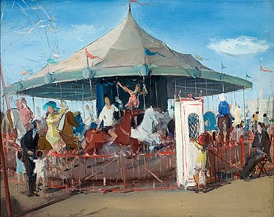 Pintura de Milton Dacosta, figuras estilizadas y composición geométrica