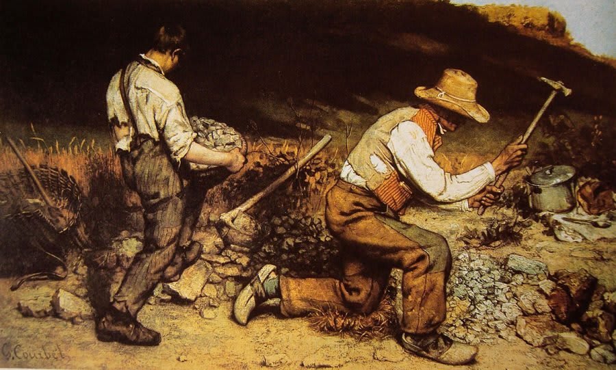 Los Picapedreros, de Gustave Courbet. Óleo sobre lienzo de 1849, que retrata a dos hombres en ardua labor.
