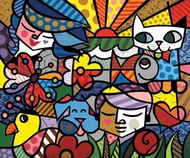 Britto Garden, una obra de Romero Britto del año 2000, con sus característicos colores vibrantes y formas alegres.