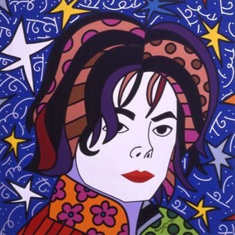 Pintura de Romero Britto que representa un corazón con sus distintivos patrones de Pop Art y una paleta de colores intensa.