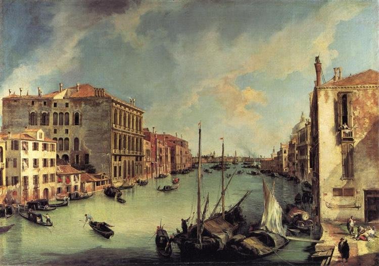 La Piazza San Marco mirando al este, una escena icónica de Venecia pintada por Canaletto.