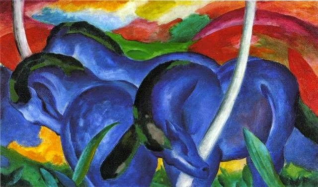 Os Grandes Cavalos Azuis. Franz Marc . 1911 - Óleo sobre tela (104.78 x 181.61 cm) (Expressionismo)