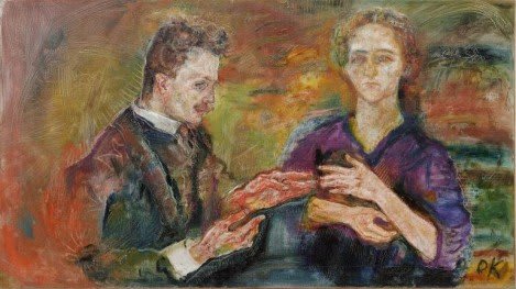 Hans Tietze e Erica Tietze-Conrat. Oskar Kokoschka. 1909. Óleo sobre tela ((76,5 x 136,2 cm) (expressionismo)