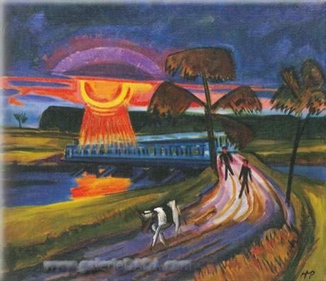 Pôr do Sol sobre a Ponte Azul. Max Pechstein. 1912 (expressionismo)