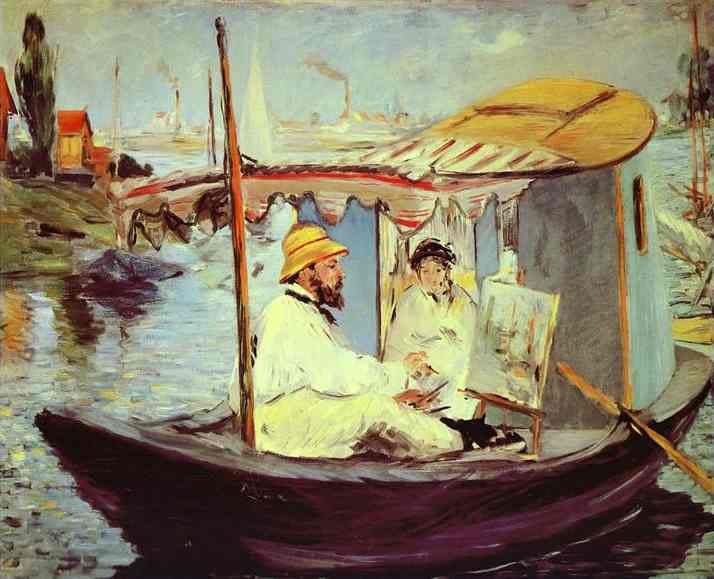 Monet pintando em seu Barco Estúdio - Édouard Manet. 1874 - Óleo sobre tela (80 x 98cm) - Localização: Pinacoteca de Munique, Alemanha