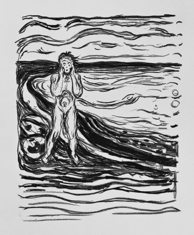 Desespero do Alfa. Litografia da série Alpha e Omega. Edvard Munch. 1908