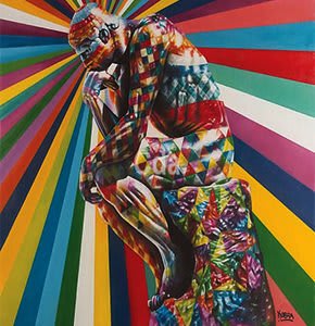 Biografia de Eduardo Kobra - Esse mural  com a figura da famosa escultura de “O Pensador”, é uma dupla homenagem ao escritor Dante Alighieri e ao escultor Auguste Rodin. Foi iniciado em novembro de 2013 e finalizado em 2014 (12X11m). Está localizado no Senac Tatuapé (SP).