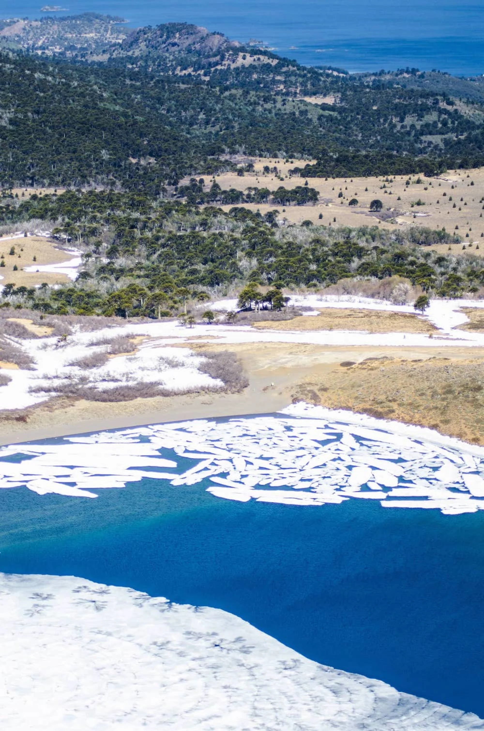 Lago Aluminé y crater del volcán