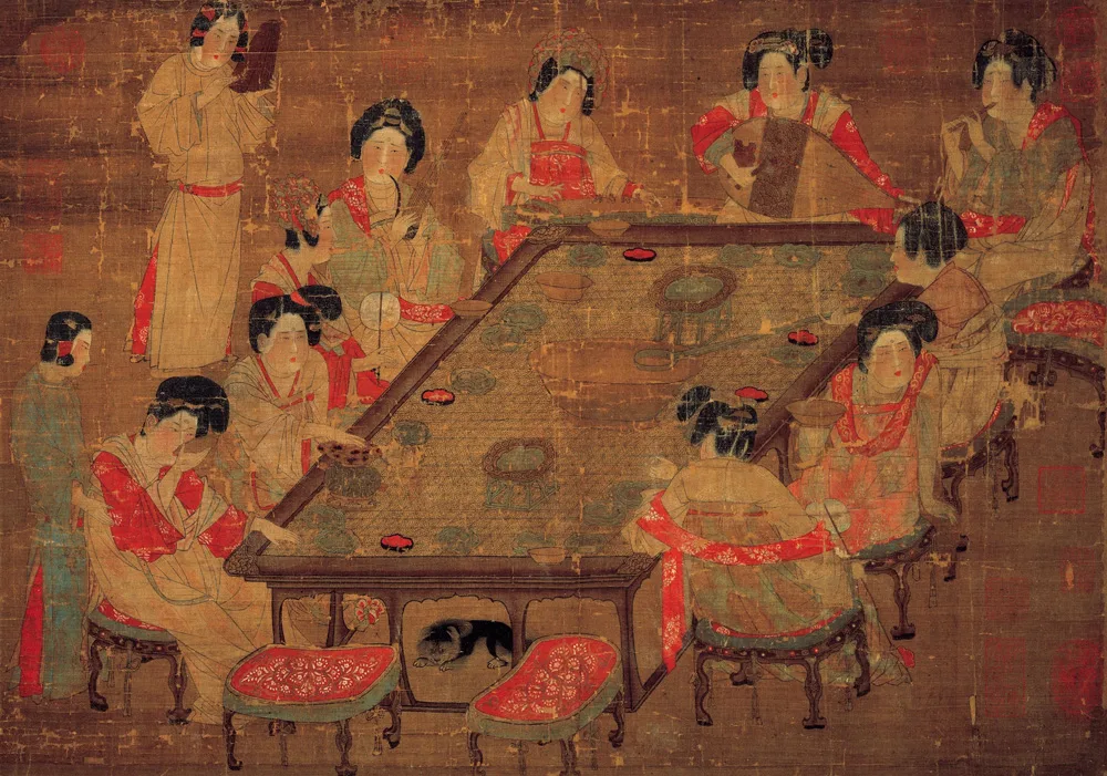 Le Concert au palais (Gongyue tu), anonyme. Peinture sur soie, fin de la dynastie Tang / début du ‭Xe siècle. Collection du Musée national du Palais, Taipei.