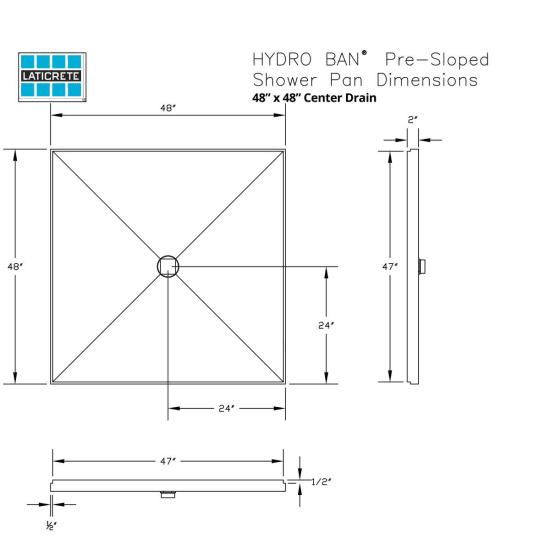 9363-4848-ABS Laticrete Hydro Ban Center Drain Pre-Sloped Shower Pan