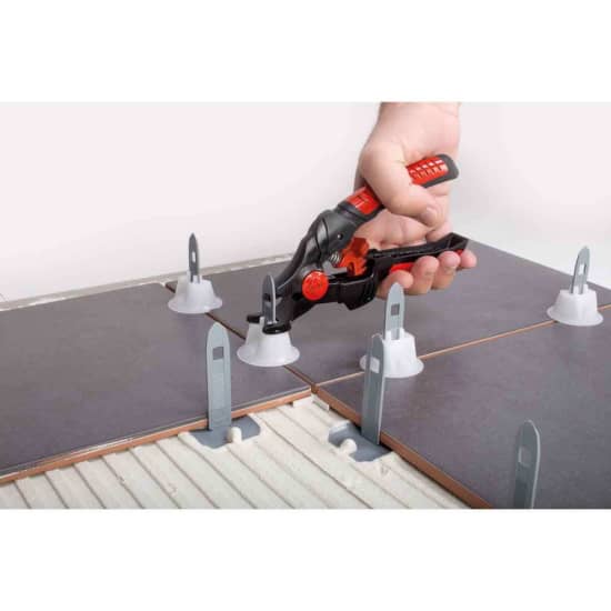 rubi leveling caps for the installation of large format ceramic tiles, resulting in a flat level surface