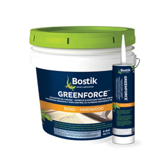 Bostik GreenForce adhesive 4 gallon bucket and caulking tube