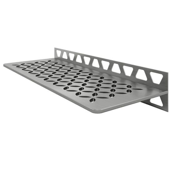 Schluter-SHELF-W rectangular Shelf for Tiled Walls brushed stainless steel floral