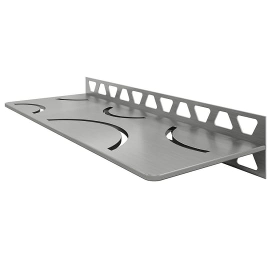 Schluter-SHELF-W rectangular Shelf for Tiled Walls brushed stainless steel curve