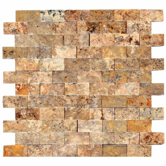 Turkish Travertine 1" x 2" Autumn Leaves Split Face Mosaic 12" x 12" Sheet