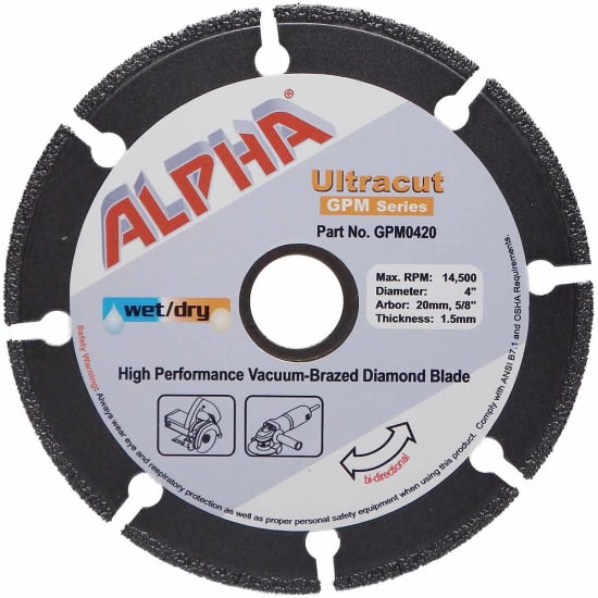 Alpha Ultracut GPM Series 4 inch Diamond Blade (20mm,5/8")