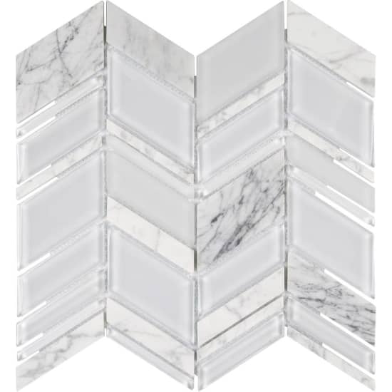 Chelsea Glass White Chevron Mosaic Tile