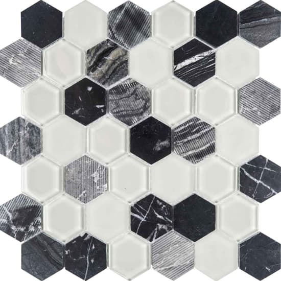 Chelsea Glass Dark Hexagon Mosaic Tile