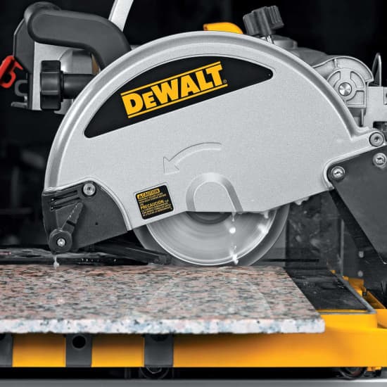 Dewalt Tile Saw cutting with profile wheel