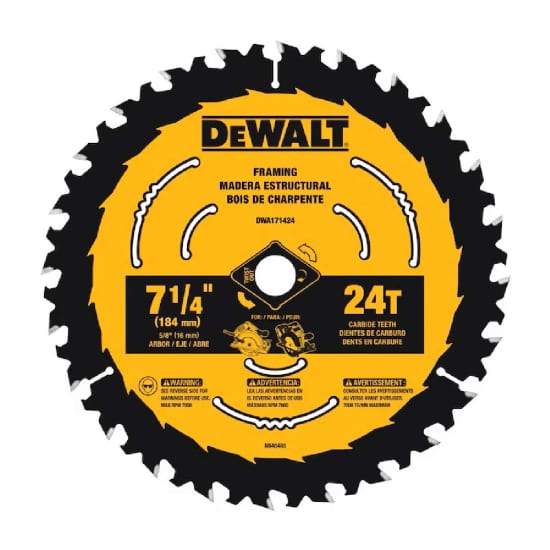 DeWalt 24-Tooth 7-1/4" Circular Saw Blade, wood blade, blade for circular saw, framing blade, DWA171424