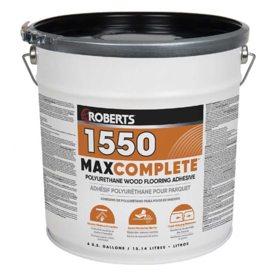 Roberts 4 Gallon Max Complete Polyurethane Wood Flooring Adhesive, Roberts 1550-4, wood glue, hardwood floor adhesive, full surface bonding