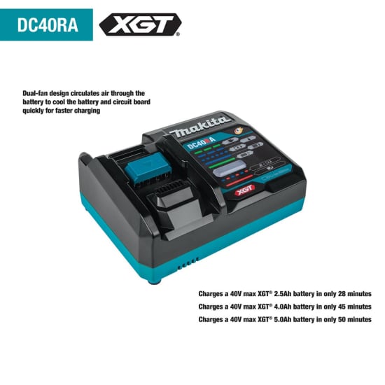 Makita 40V max XGT Rapid Optimum Charger for Brushless Pin Nailer Features