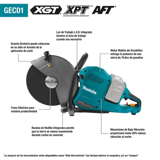 Makita 80V max (40V max X2) XGT Brushless 14" Power Cutter Kit características