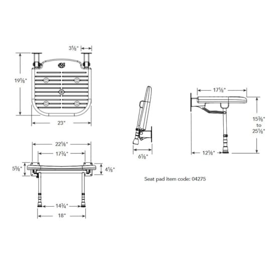 Arc Inc. 4000 Series Wide Shower Seat dimensions