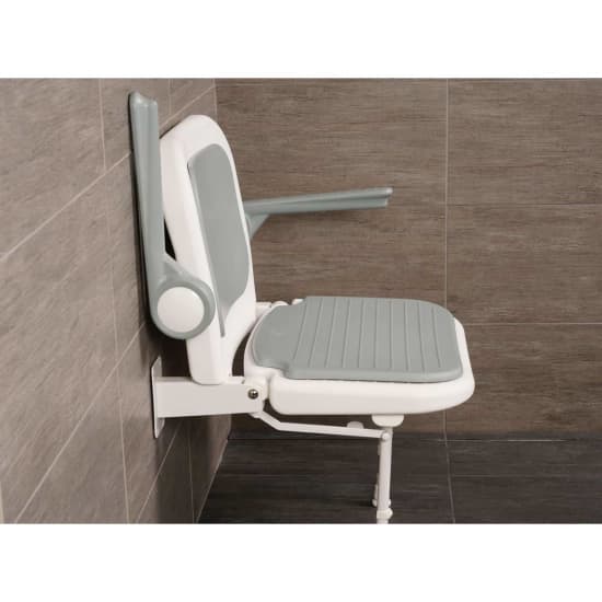 Arc 4000 Series Standard Shower Seat with Back & Arms gray pad side view