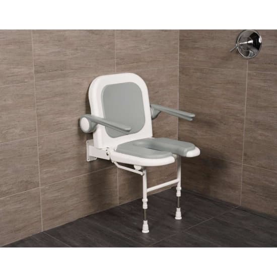 Arc 4000 Seriees Standard ‘U’ Shower Seat with Back & Arms, Gray Pad