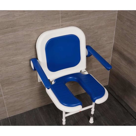 Arc 4000 Seriees Standard ‘U’ Shower Seat with Back & Arms, Gray Pad top view