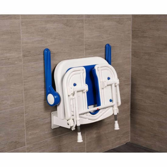 Arc 4000 Seriees Wide ‘U’ Shower Seat with Back & Arms, Blue Pad folded