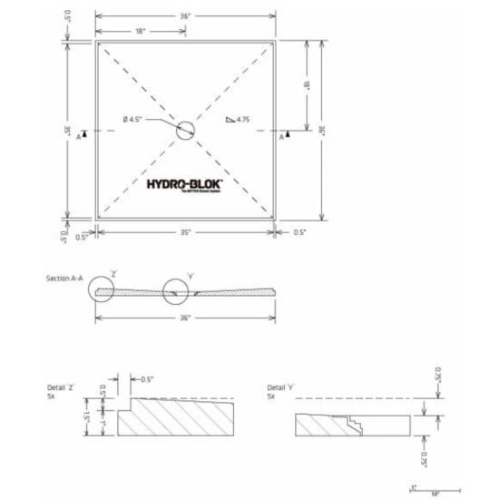 Hydro-Blok Classic 36" x 36" Shower Pan technical drawing