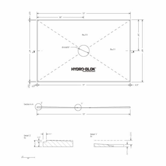 Hydro-Blok Low Profile 60" x 72" Shower Pan w/Drain technical drawing